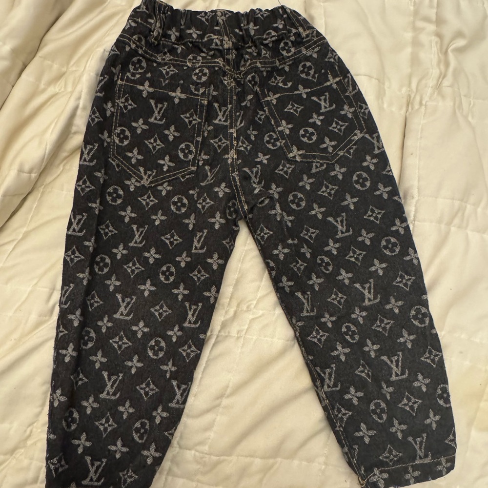 Faux Louis Vuitton Black Monogram Kid Pants.